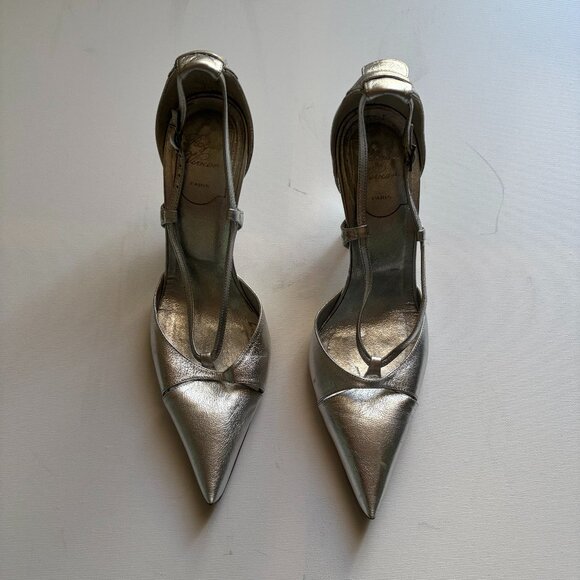 Point toe mid-height stiletto in Metallic Silver leather - Picture 2 of 5